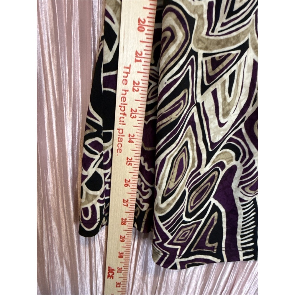 NIC&DOM Abstract Print Top Purple Black Cream Stretch Short Sleeve Blouse - Picture 5 of 7